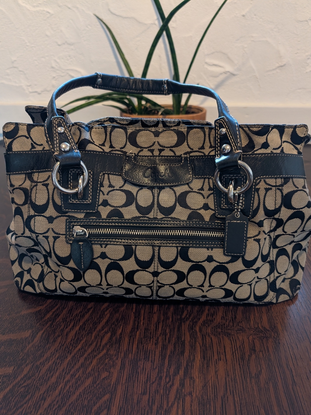 Coach Vintage Penelope Signature Canvas Shoulder Bag with Leather Trim